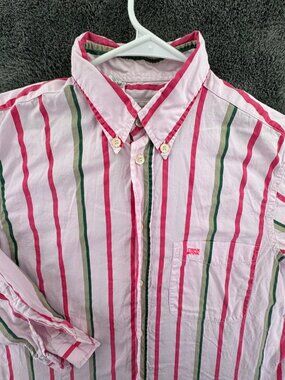 Think Pink Button Up Shirt Men Pink Striped Long Sleeve Italy Made Size 41 (16)